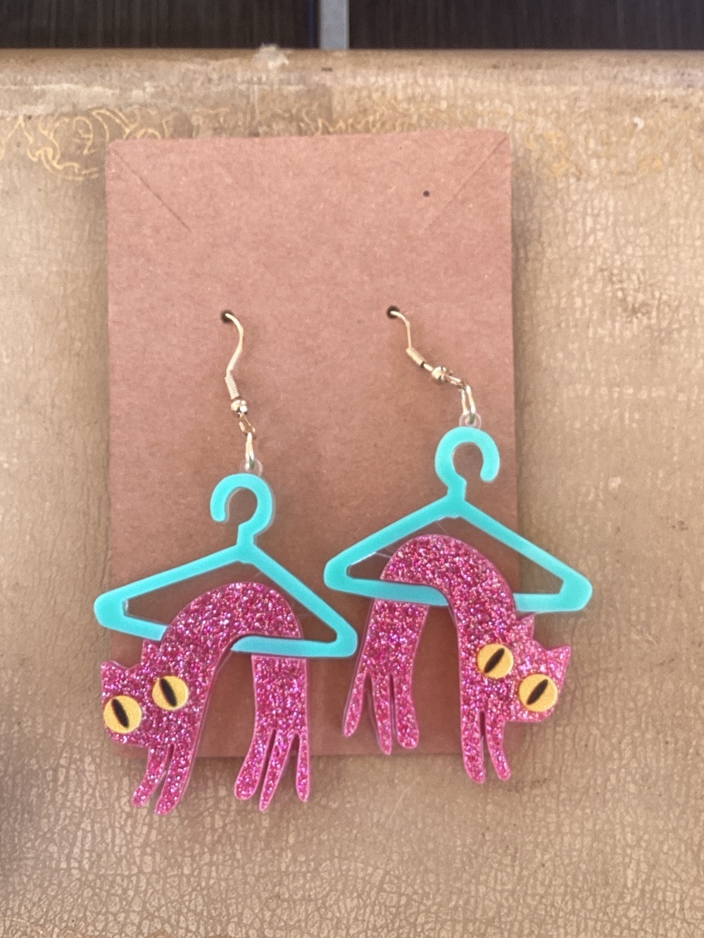 & Other Stories Pink Glitter Cat Earrings with Turquoise Hangers